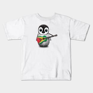 Baby Penguin Playing Guyanese Flag Guitar Kids T-Shirt